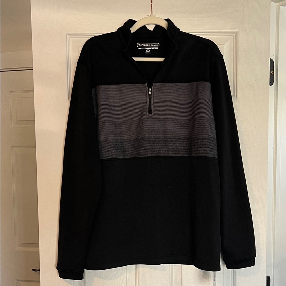 Pebble Beach Black Half-Zip Sweater with Gray Chest Panel